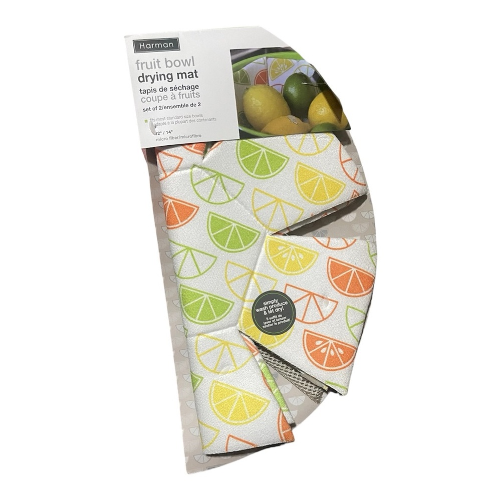 Harman Round Fruit Bowl Drying Mat in White Citrus Lemon Orange Lime